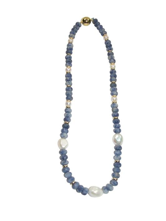 N5485 Sodalite Pearl Short Necklace