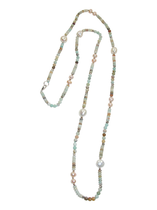 N5213A Amazonite Pearl Long Necklace