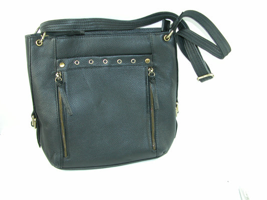Black Leather Grommet Front Pocket Purse GF3283