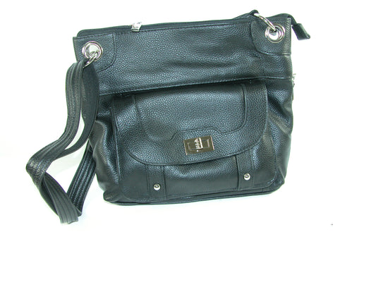 Black Leather Purse With Toggle Pocket Front GF3280
