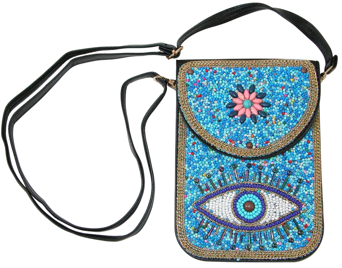 Beaded Crossbody Evil Eye Woven Straw Turquoise (GF4262)
