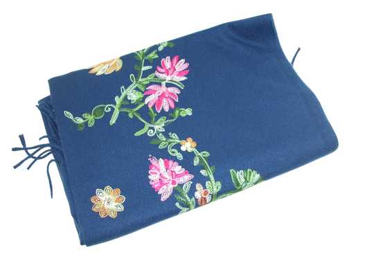 Embroidered Shawl Scarf GF3294 Navy