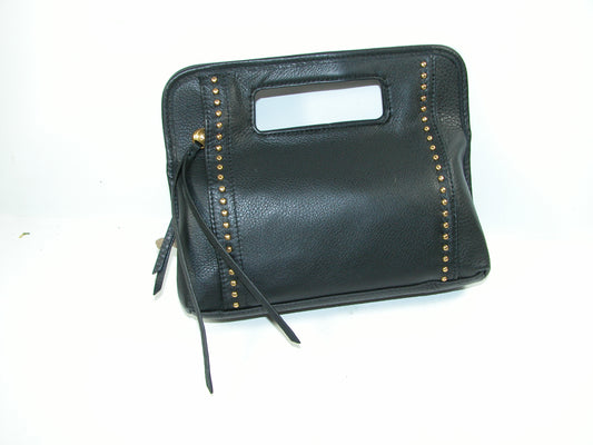 Black Studded Leather Wallet Clutch GF3309