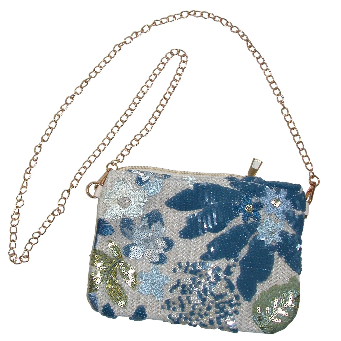 Sequined Blue Floral Clutch Purse (GF4310)