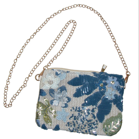 Sequined Blue Floral Clutch Purse (GF4310)