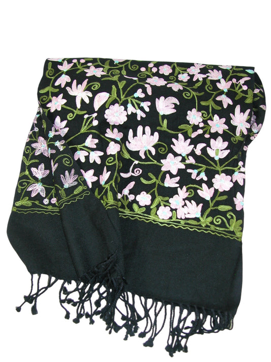 Embroidered Full Pink Florals Shawl Pashmina (GF4306)