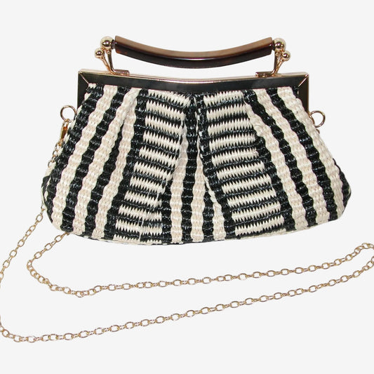Clutch Handbag, Black / Cream Woven (GF4350)