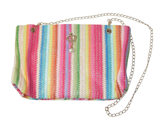Multi Color Woven Clutch Handbag with Chain (GF4353)