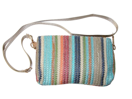 Multi Color Woven Clutch Handbag with Chain (GF4352)