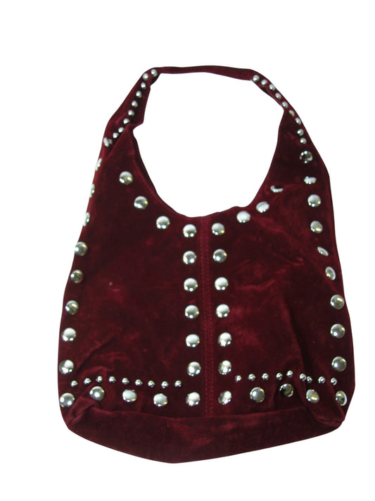 Burgundy Velvet Studded Tote Bag (GF4358)