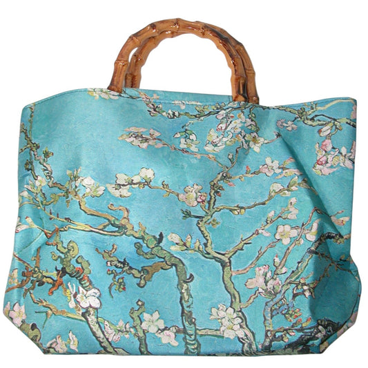 Monet Cherry Blossom Bamboo Handle Tote Handbag (GF4318)