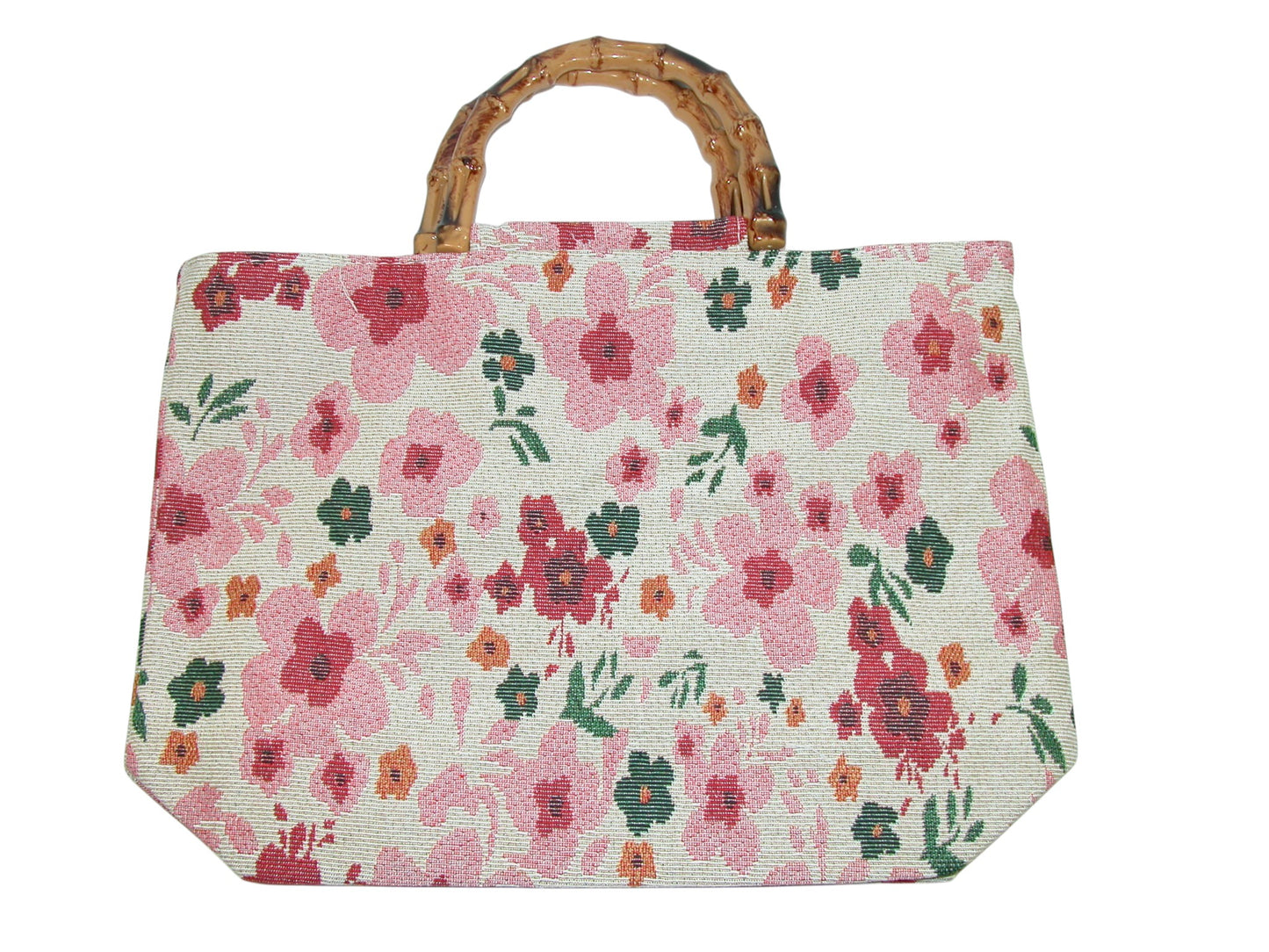 Pink Floral Handbag Tote with Bamboo Handle (GF4322)