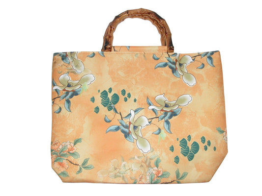 Yellow Floral Handbag Tote with Bamboo Handle (GF4323)