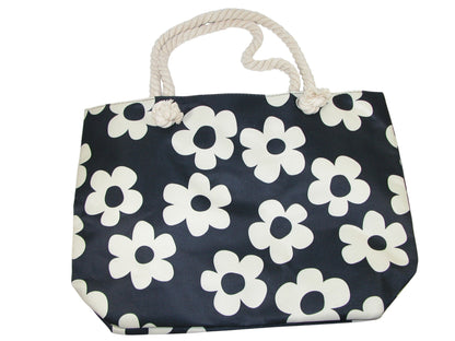Tote Bag, Black White Flowers (GF4327)