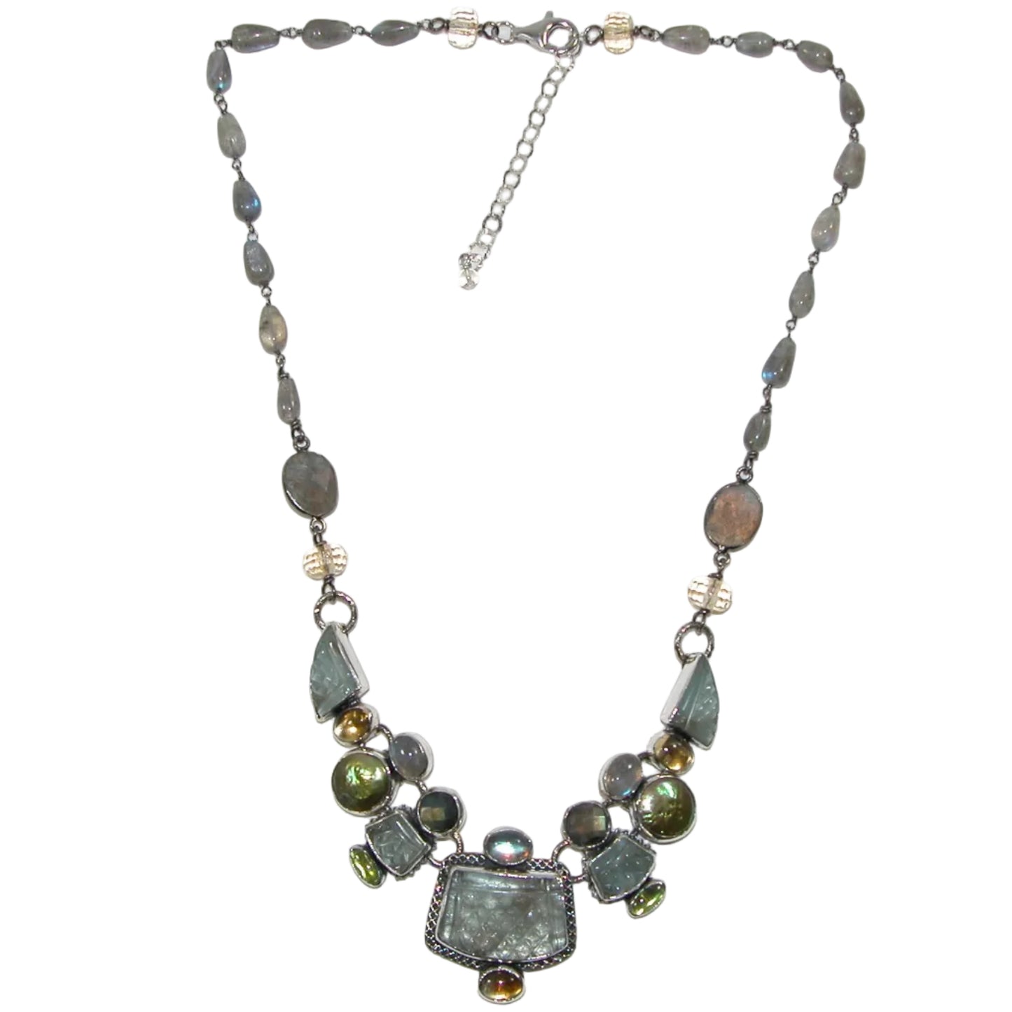 40176 Labradorite Carved Aquamarine Peridot Citrine Collar Necklace