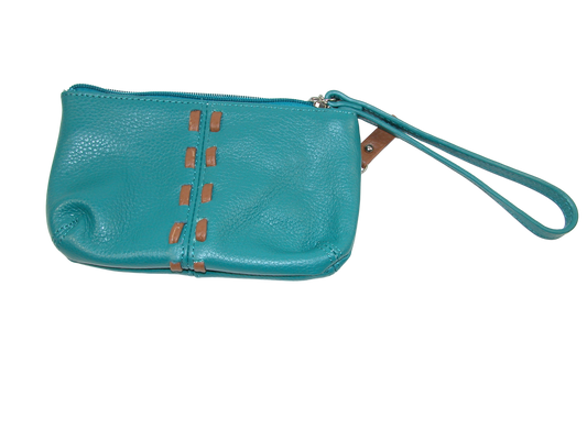Leather Wristlet Makeup Pouch Teal GF3392