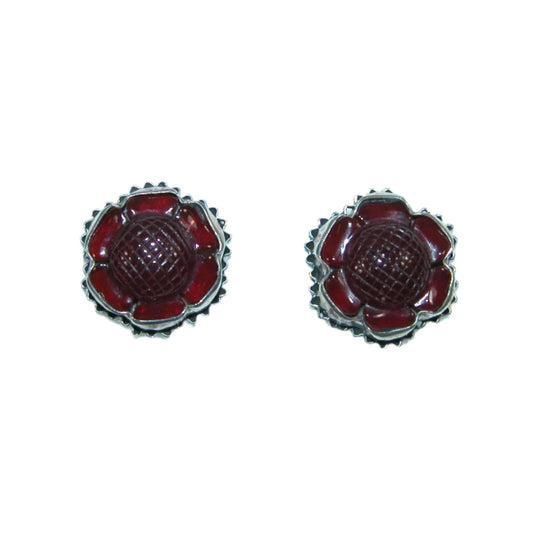 32163 Carnelian Carved Floral Sterling Silver Earrings