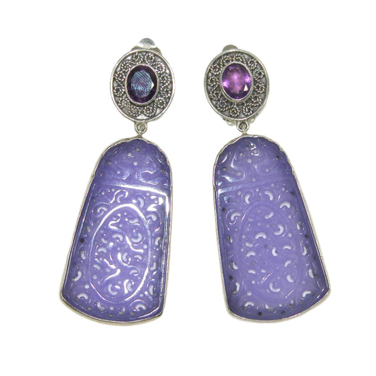 Carved Amethyst Sterling Silver Earrings