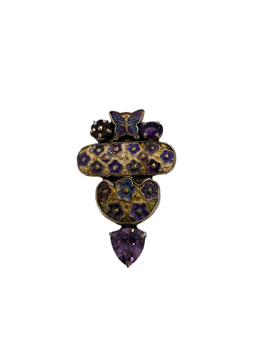 31546B Amethyst Floral Sterling Silver Pin and Pendant