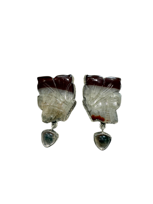 31775A Hand Carved Carnelian Agate Sterling Silver Earrings