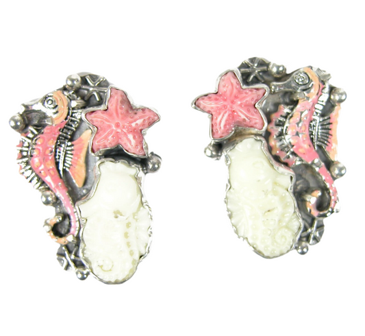 30725 Sea Horse Hand Painted Enamel Sea Life Earring