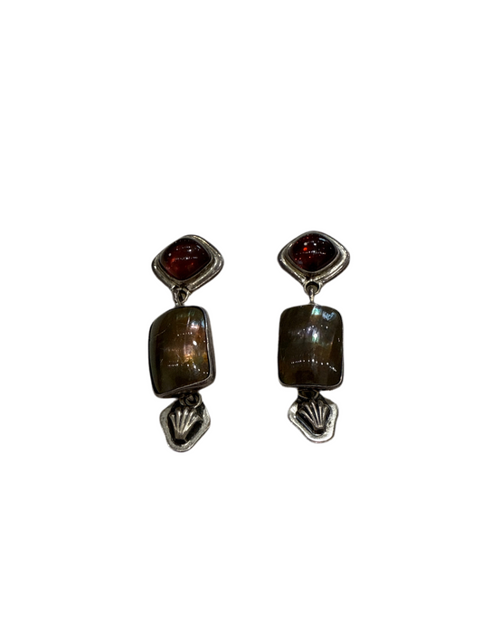 7108 Garnet Mabe Pearl Dangle Earrings