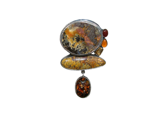33947 Yellow Hessonite Oval Sterling Silver Pin and Pendant