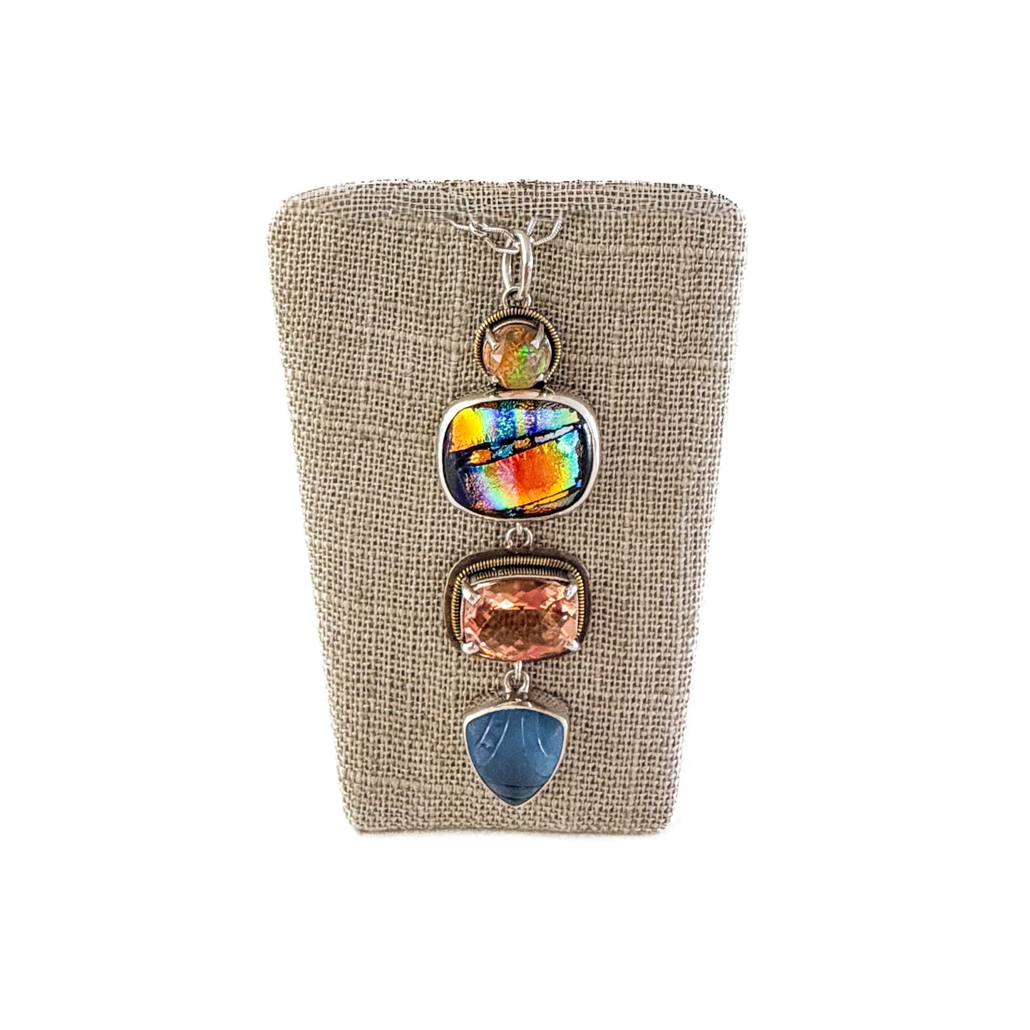 34207 Dichroic Glass Rose Gold Quartz Pendant Necklace