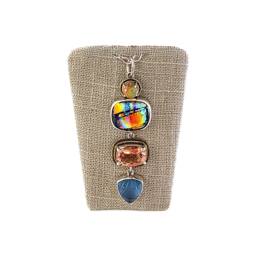 34207 Dichroic Glass Rose Gold Quartz Pendant Necklace