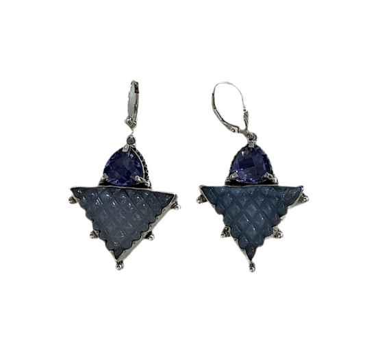 34041 Two Stone Carved Chalcedony Sterling Silver Earrings