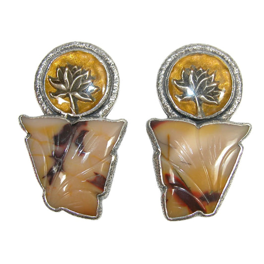Carved Leaf Lotus Sterling Silver Earrings