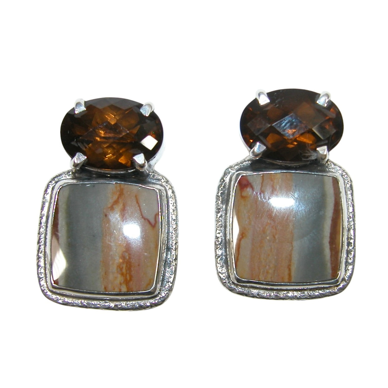 33882 Smokey Topaz Jasper Sterling Silver Earrings