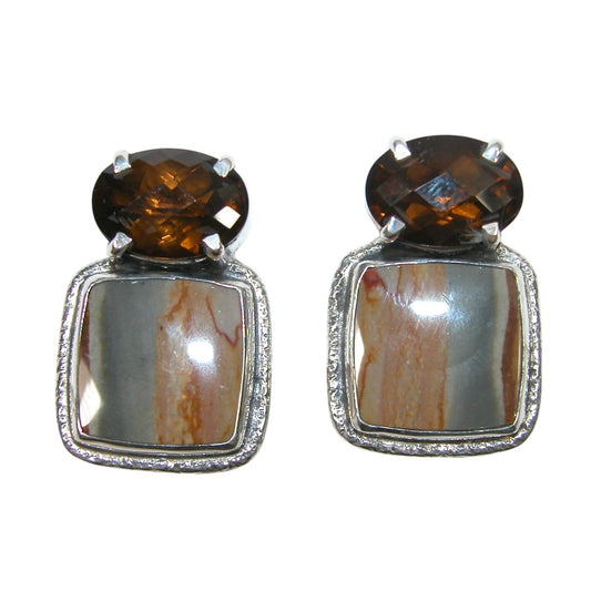 33882 Smokey Topaz Jasper Sterling Silver Earrings
