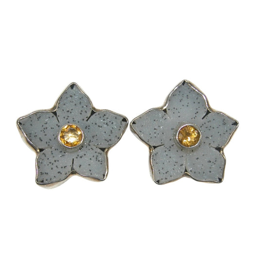 Citrine Drusy Flower Sterling Silver Earrings