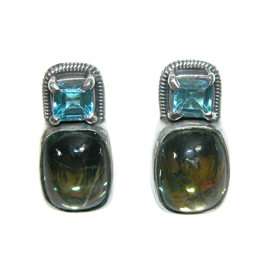 Celestial Quartz Blue Topaz Sterling Silver Earrings