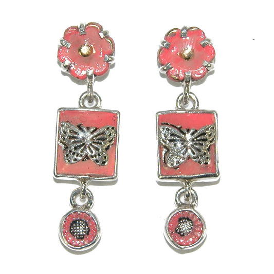 31207 Pink Enamel Butterfly Sterling Silver Earrings