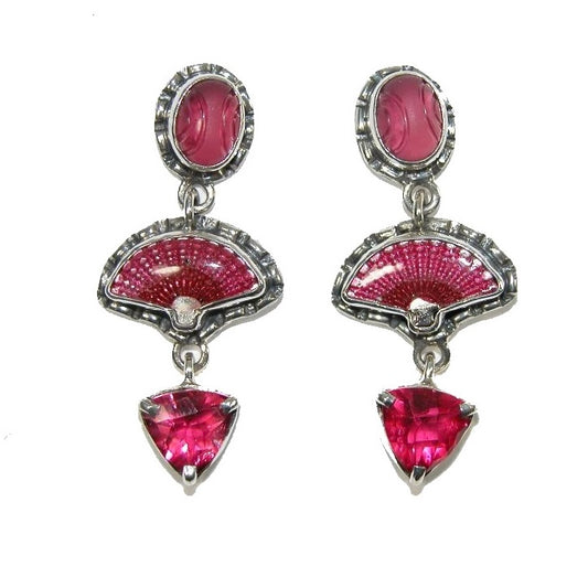 32544 Pink Fan Sterling Silver Earrings