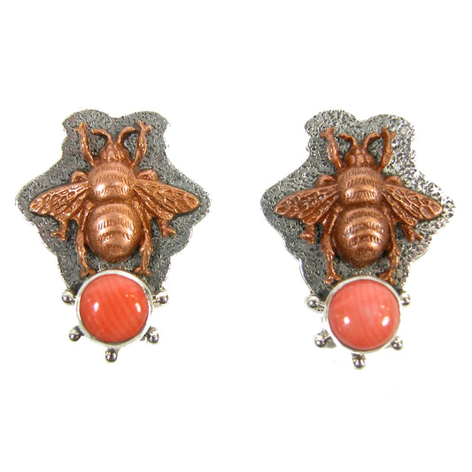 20851 Coral Bee Sterling Silver Earrings