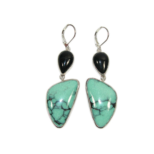 33919 Turquoise Onyx Sterling Silver Earrings