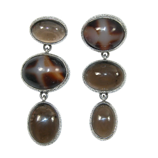 33897 Three Stone Brown Quartz Sterling Silver Earrings