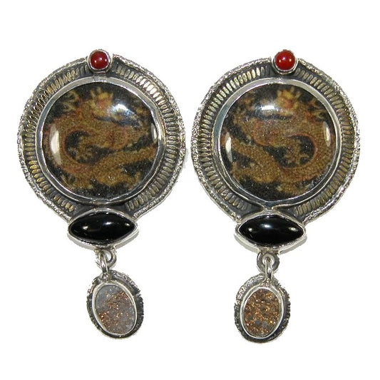 32526 Carnelian Drusy Onyx Sterling Silver Earrings