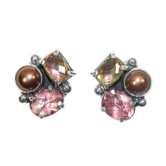 33463 Celestial Quartz, Fresh Water Pearl, Sterling Silver Earrings