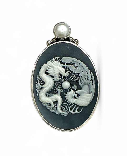 31395H Dragon Cameo FWP Sterling Silver Pin and Pendant