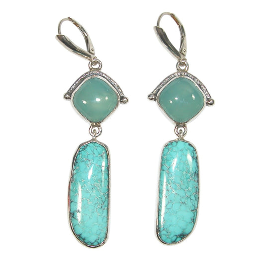 33942L Amazonite, Turquoise Sterling Silver Earrings