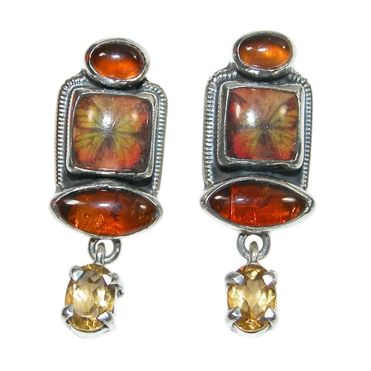 33894 Hessonite Hand Made Tile Citrine Sterling Silver Earrings