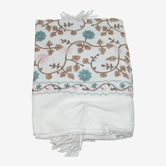 Embroidered Leaf Shawl, White (GF3291)