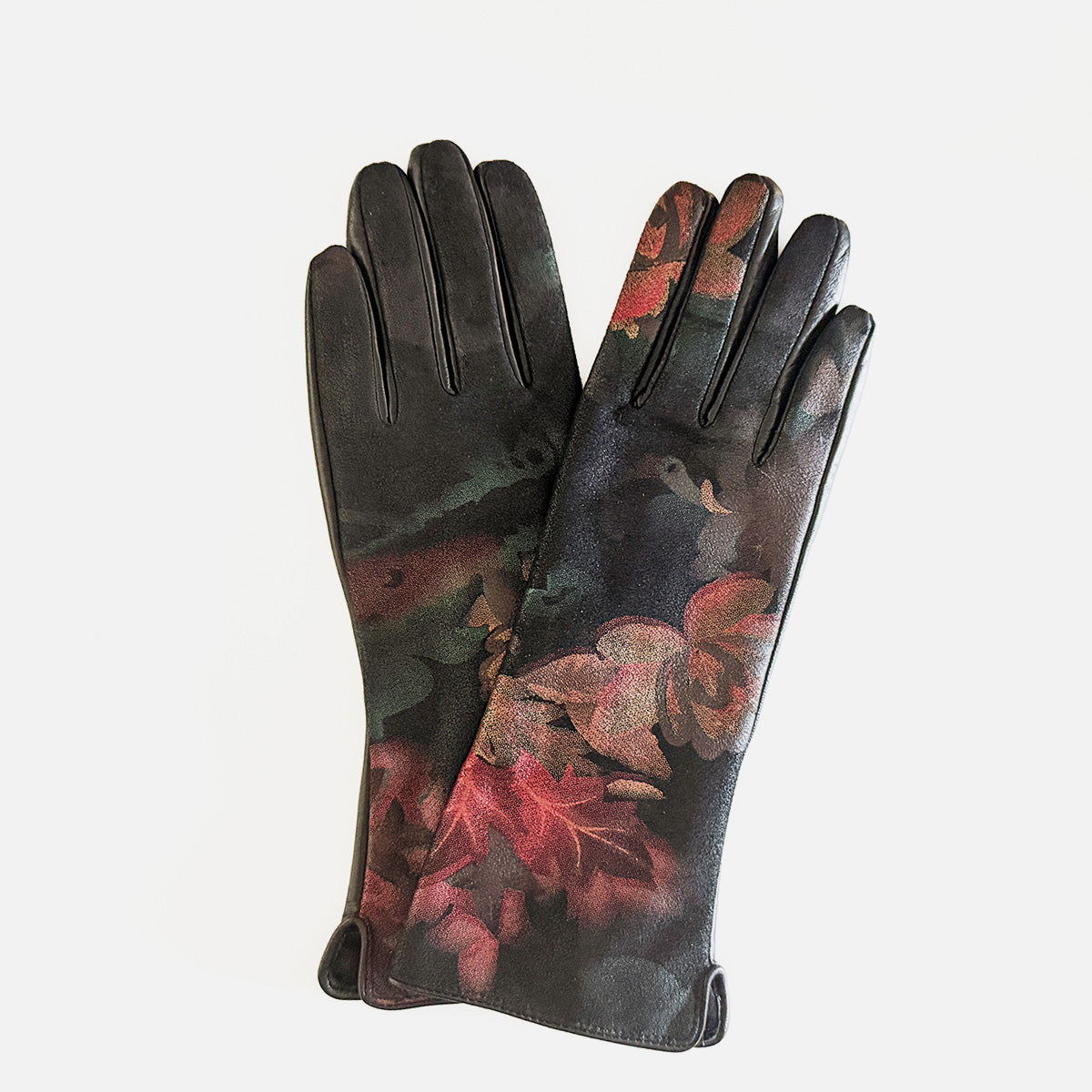 Printed Leather Gloves, Camellia