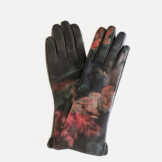 Printed Leather Gloves, Camellia