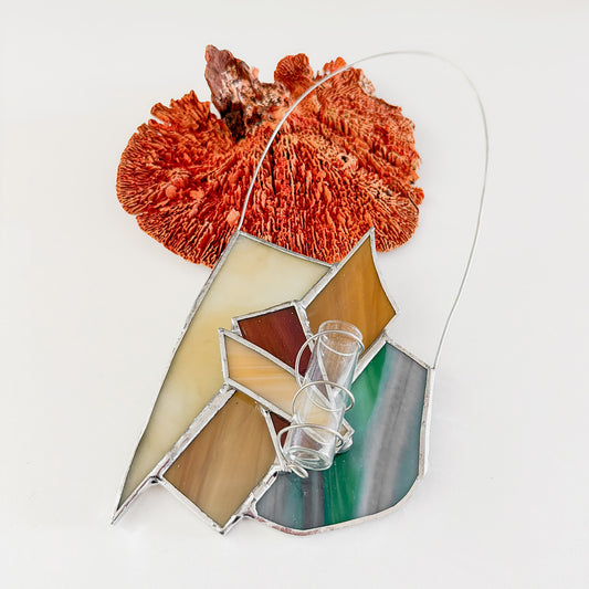 Stained Glass Hanging Bud Vase, Blues / Browns GF3353