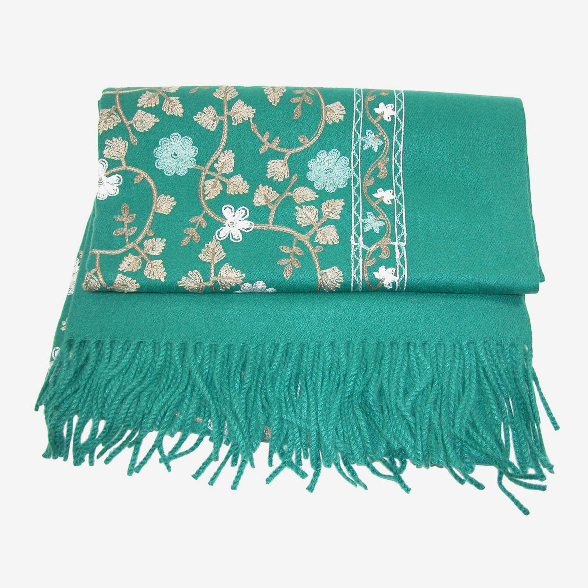 Embroidered Leaf Shawl, Green (GF3793)